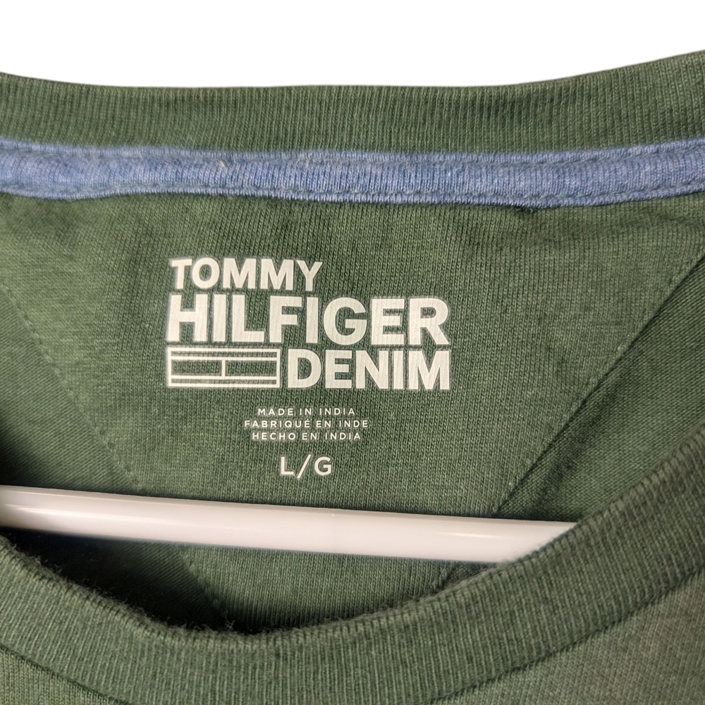 Tommy Hilfiger Retro Olive Green Logo Short Sleeve Tee Men's Large 90s 00s EUC - Picture 8 of 11